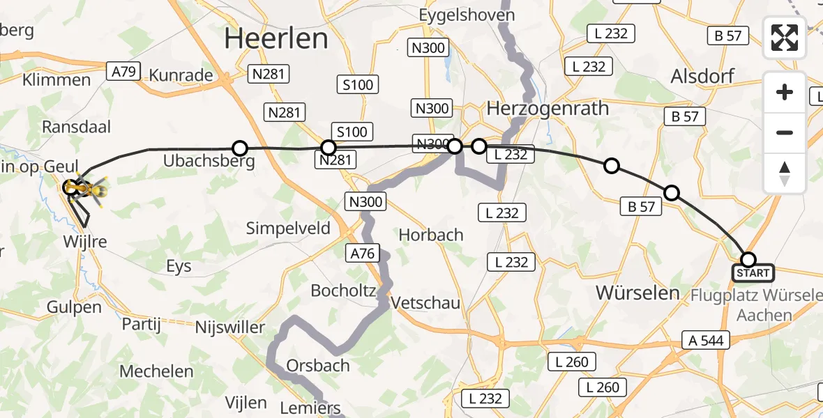 Flugroute Rettungshubschrauber Aachen-Merzbrück Flughafen - Voerendaal, 06 September 2026, 09:29