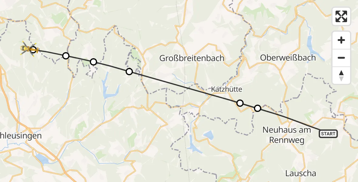 Flugroute Rettungshubschrauber Neuhaus am Rennweg - Schleusingen, 06 September 2026, 09:38