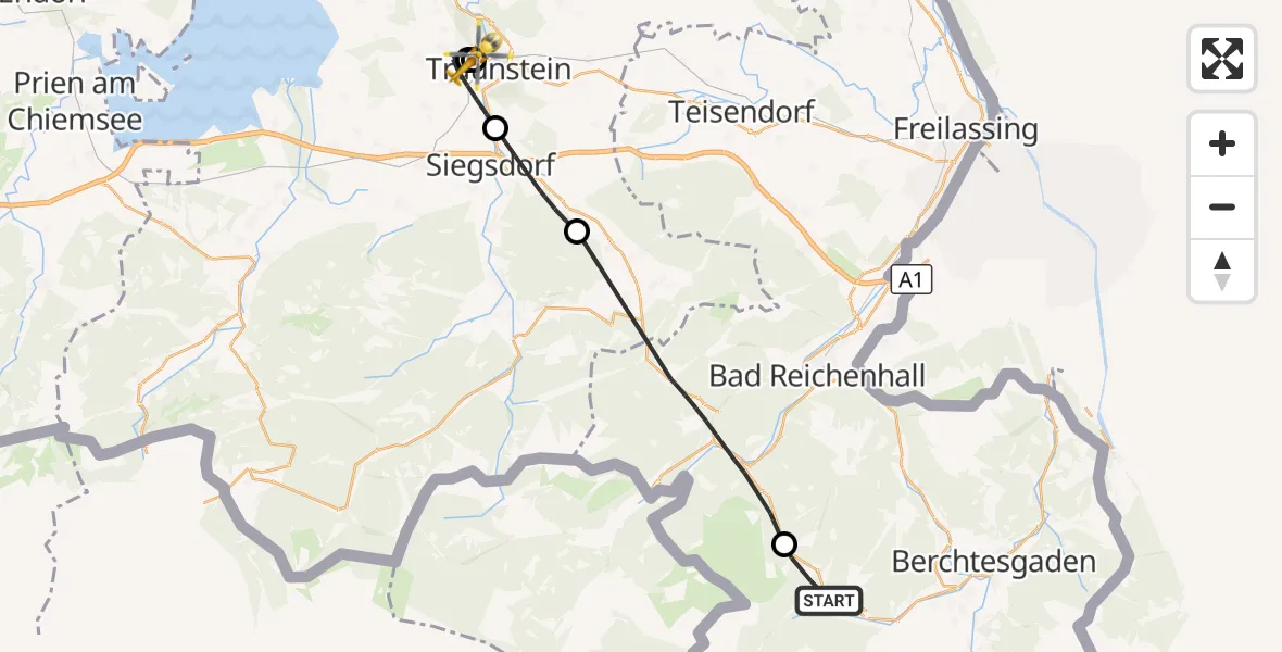 Flugroute Rettungshubschrauber Ramsau b.Berchtesgaden - Traunstein Hospital, 06 September 2026, 09:44