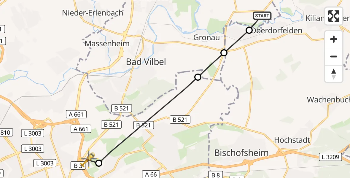 Flugroute Rettungshubschrauber Karben - Frankfurt am Main Accident Hospital Roof, 06 September 2026, 09:54