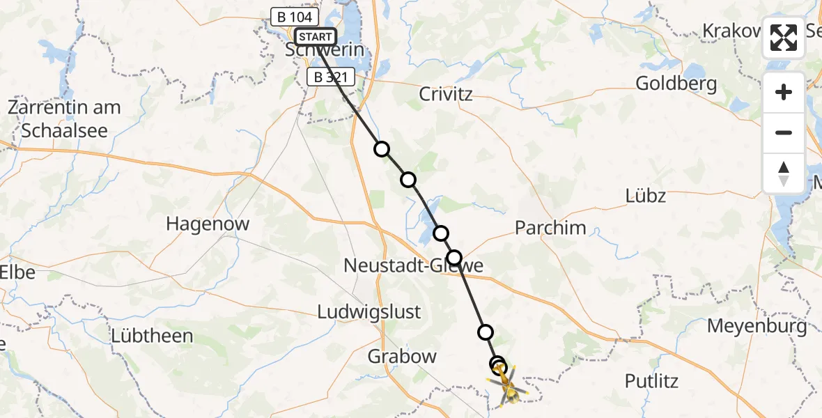 Flugroute Rettungshubschrauber Schwerin - Dambeck, 06 September 2026, 09:54