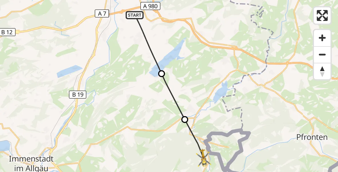 Flugroute Rettungshubschrauber Sulzberg - Wertach, 06 September 2026, 09:59