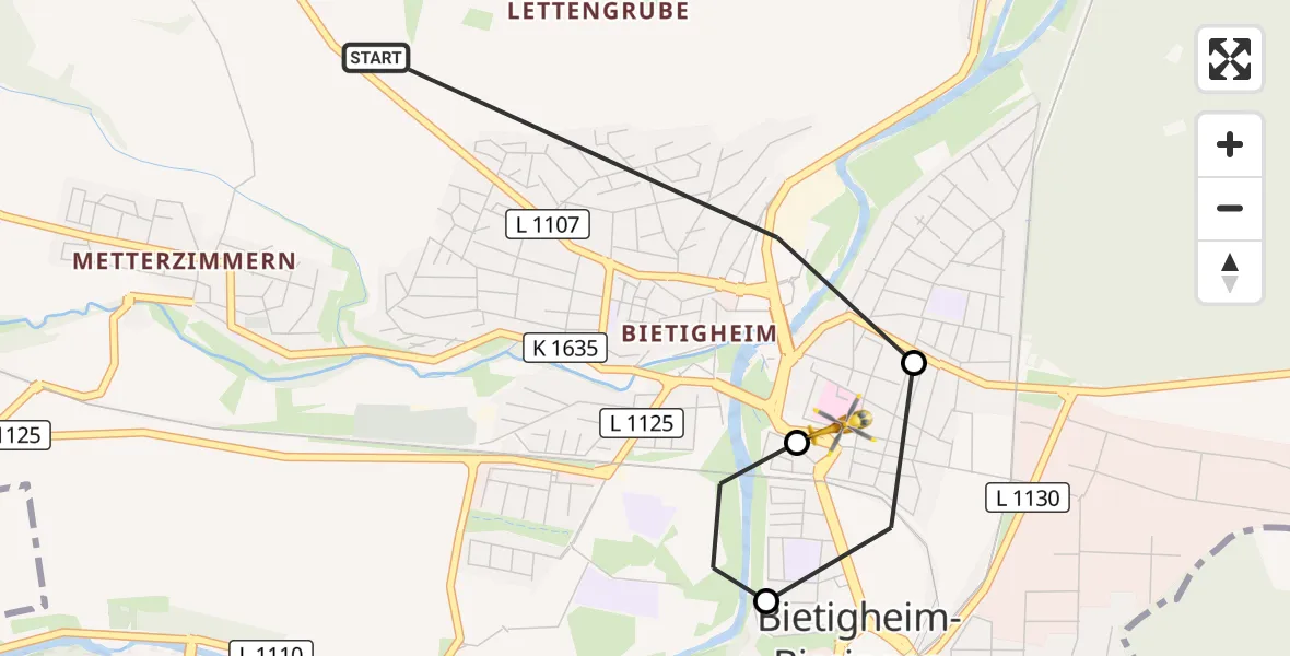 Flugroute Rettungshubschrauber Bietigheim-Bissingen - Bietigheim Hospital, 06 September 2026, 09:59