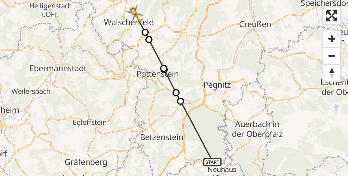 Flugroute Ambulanzhubschrauber Veldensteiner Forst - Waischenfeld, 06 September 2026, 10:04