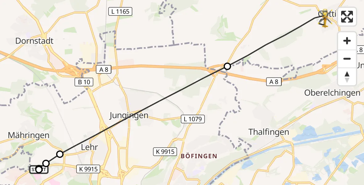 Flugroute Rettungshubschrauber Ulm Military Hospital Emergency - Langenau, 06 September 2026, 10:07