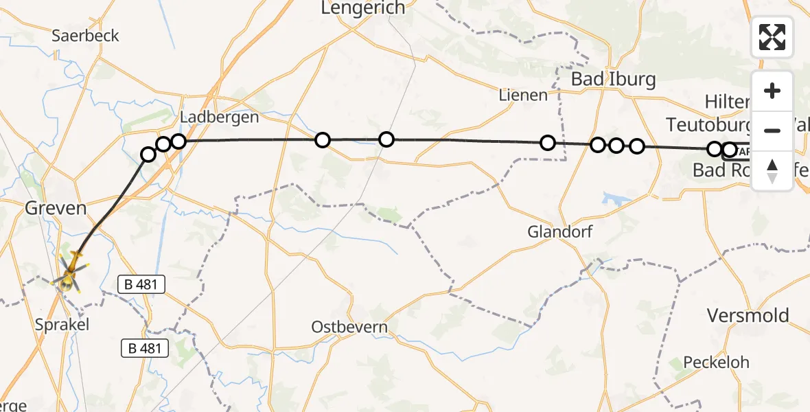 Flugroute Ambulanzhubschrauber Bad Rothenfelde - Greven, 06 September 2026, 10:21