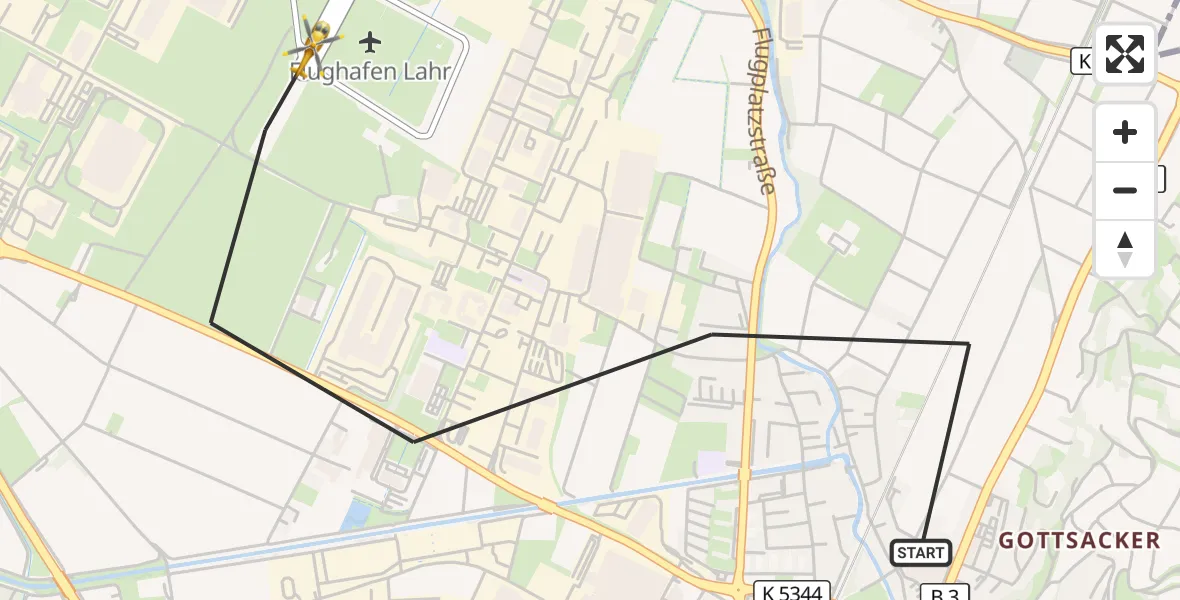 Flugroute Rettungshubschrauber Lahr/Schwarzwald - Lahr Flughafen, 06 September 2026, 10:24