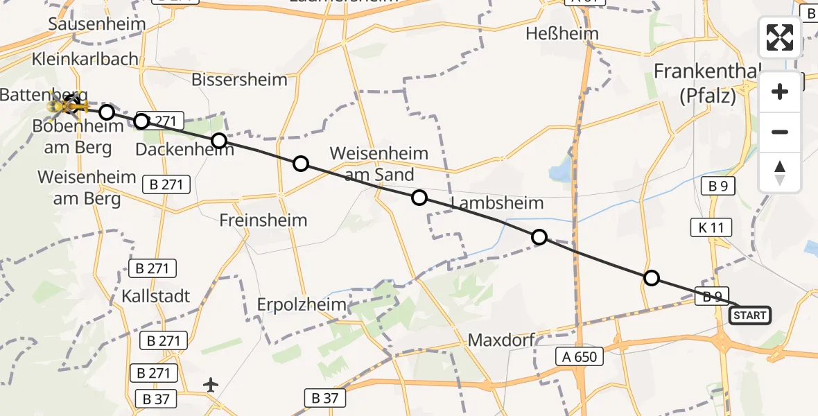 Flugroute Rettungshubschrauber Ludwigshafen am Rhein - Bobenheim am Berg, 06 September 2026, 10:36