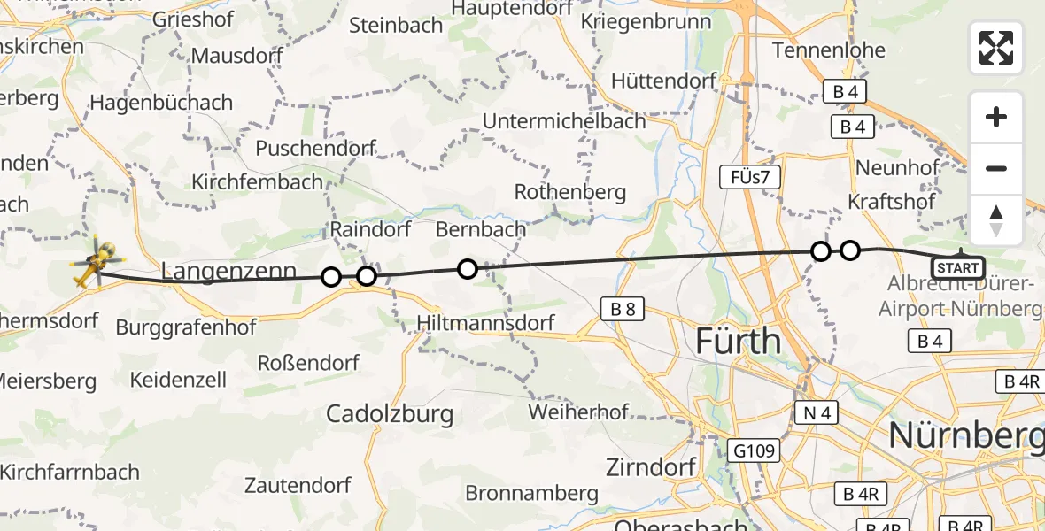 Flugroute Rettungshubschrauber Flughafen Nuremberg - Langenzenn, 06 September 2026, 10:47