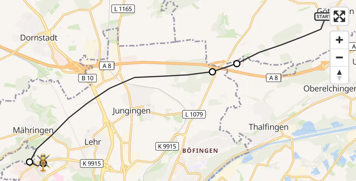 Flugroute Rettungshubschrauber Langenau - ADAC Air Rescue Station Ulm (Christoph 22), 06 September 2026, 10:48