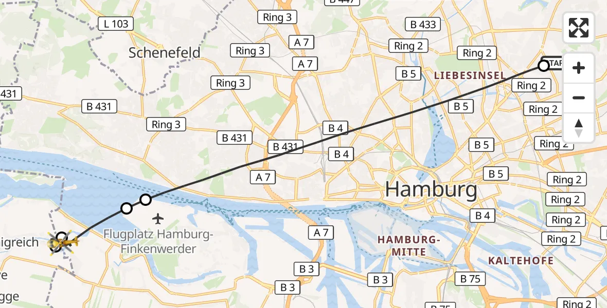 Flugroute Rettungshubschrauber Hamburg Military Hospital - Hamburg, 06 September 2026, 10:49