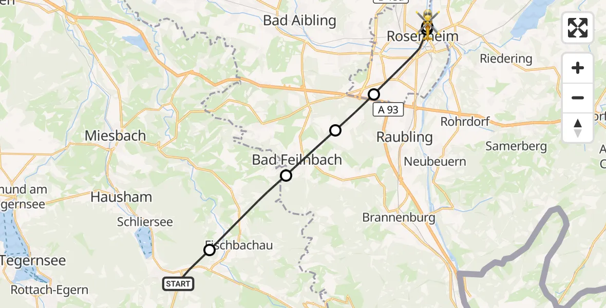 Flugroute Rettungshubschrauber Schliersee - RoMed Hospital Rosenheim, 06 September 2026, 10:54