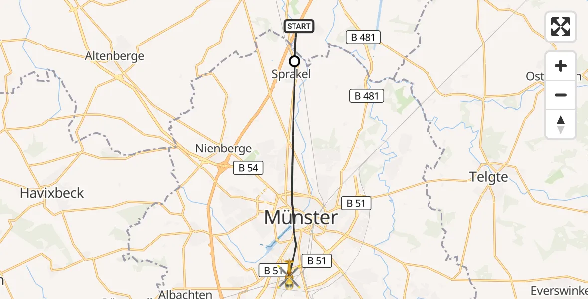 Flugroute Ambulanzhubschrauber Greven - Münster, 06 September 2026, 11:06