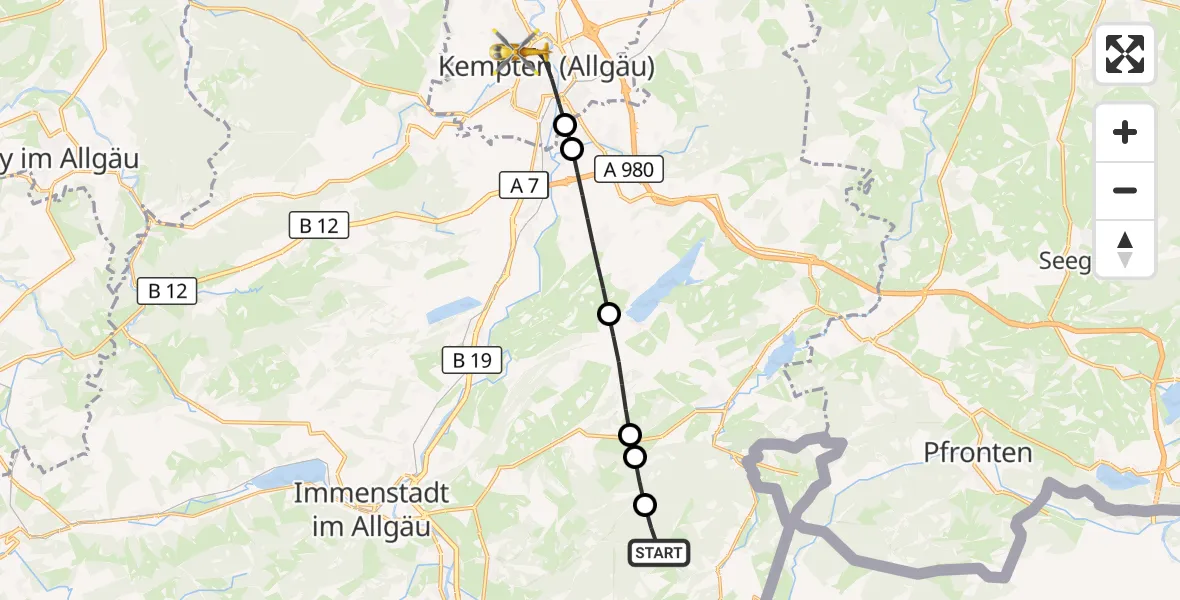 Flugroute Rettungshubschrauber Wertach - Kempten (Allgäu), 06 September 2026, 11:08