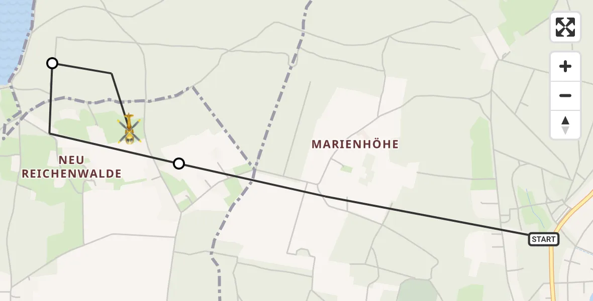 Flugroute Rettungshubschrauber Bad Saarow - Reichenwalde, 06 September 2026, 11:09