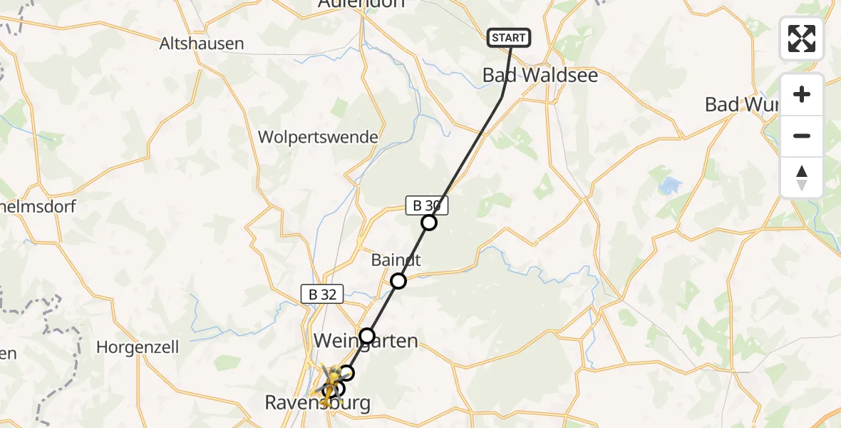 Flugroute Rettungshubschrauber Bad Waldsee - Sankt Elisabeth Hospital, 06 September 2026, 11:13