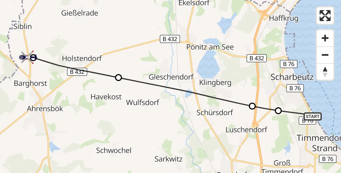 Flugroute Polizeihubschrauber Scharbeutz - Christoph 12 Luftrettungszentrum, 06 September 2026, 11:13
