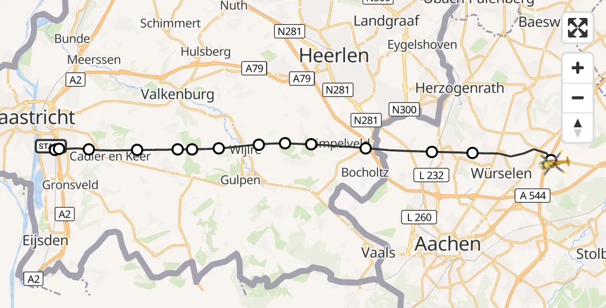 Flugroute Rettungshubschrauber Maastricht UMC+ - Aachen-Merzbrück Flughafen, 06 September 2026, 11:14