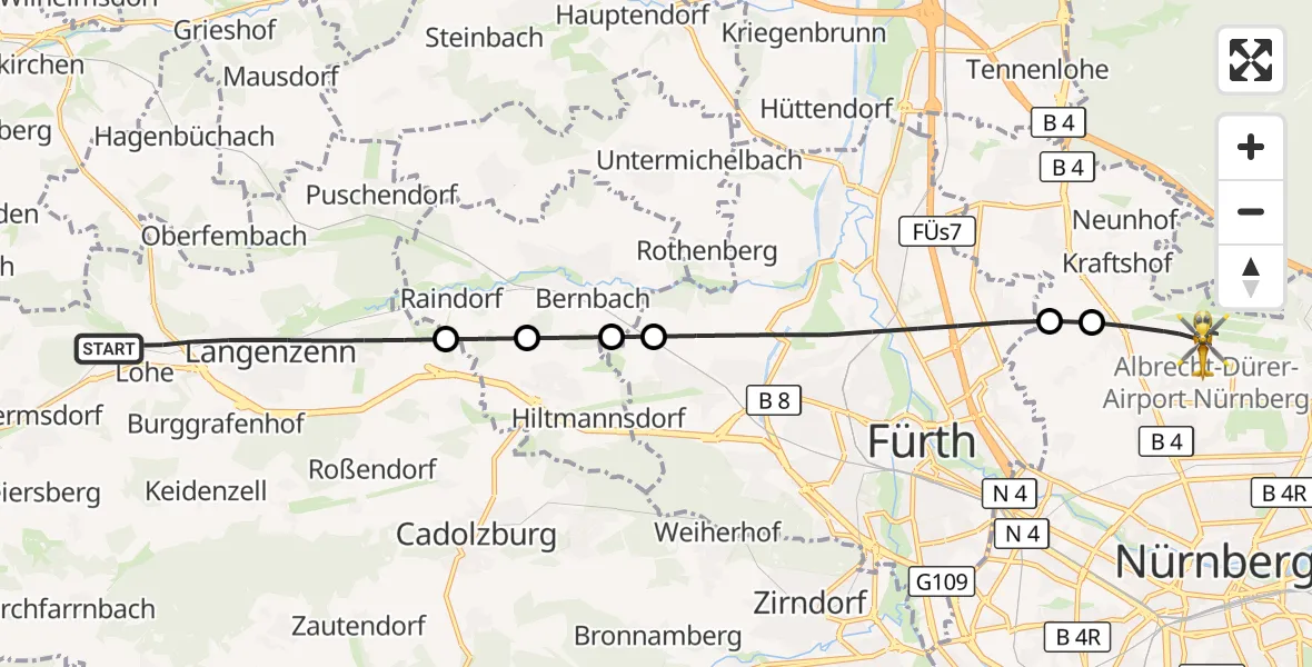 Flugroute Rettungshubschrauber Langenzenn - Flughafen Nuremberg, 06 September 2026, 11:17