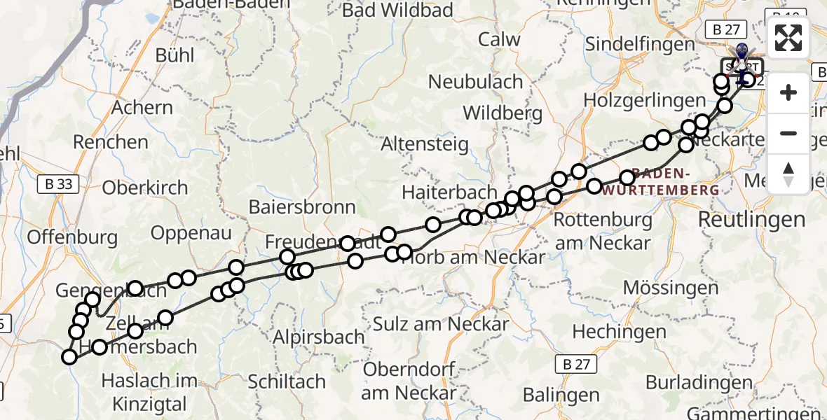 Flugroute Polizeihubschrauber Flughafen Stuttgart - Flughafen Stuttgart, 06 September 2026, 11:20