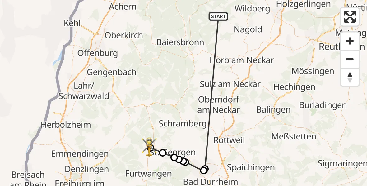 Flugroute Ambulanzhubschrauber Altensteig - Schonach im Schwarzwald, 06 September 2026, 11:21