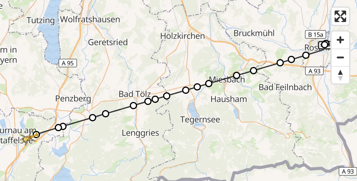 Flugroute Rettungshubschrauber RoMed Hospital Rosenheim - Riegsee, 06 September 2026, 11:33