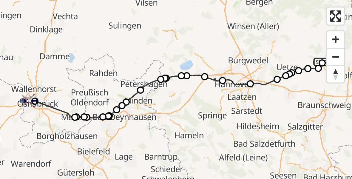 Flugroute Polizeihubschrauber Gifhorn Bundespolizei Hubschrauberlandeplatz - Osnabrück, 06 September 2026, 11:40