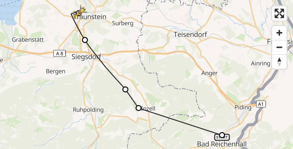 Flugroute Rettungshubschrauber Bad Reichenhall Hospital - Traunstein Hospital, 06 September 2026, 11:42