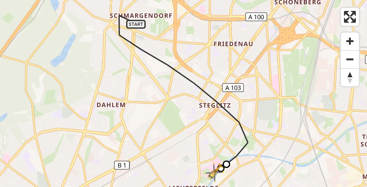 Flugroute Rettungshubschrauber Berlin - Charité Clinic Benjamin Franklin Campus, 06 September 2026, 11:50