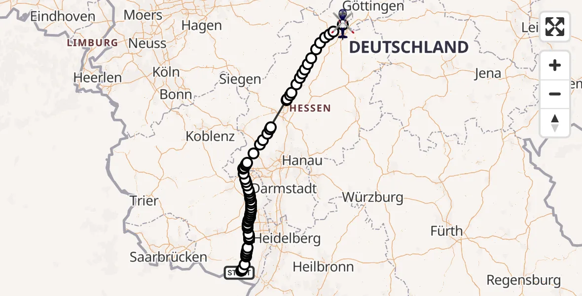 Flugroute Polizeihubschrauber Kapellen-Drusweiler - Fuldatal Bundespolizei Hubschrauberlandeplatz, 06 September 2026, 11:52