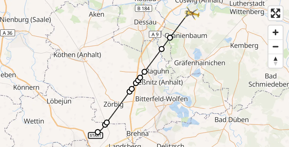Flugroute Rettungshubschrauber Landsberg - Oranienbaum-Wörlitz, 06 September 2026, 11:54