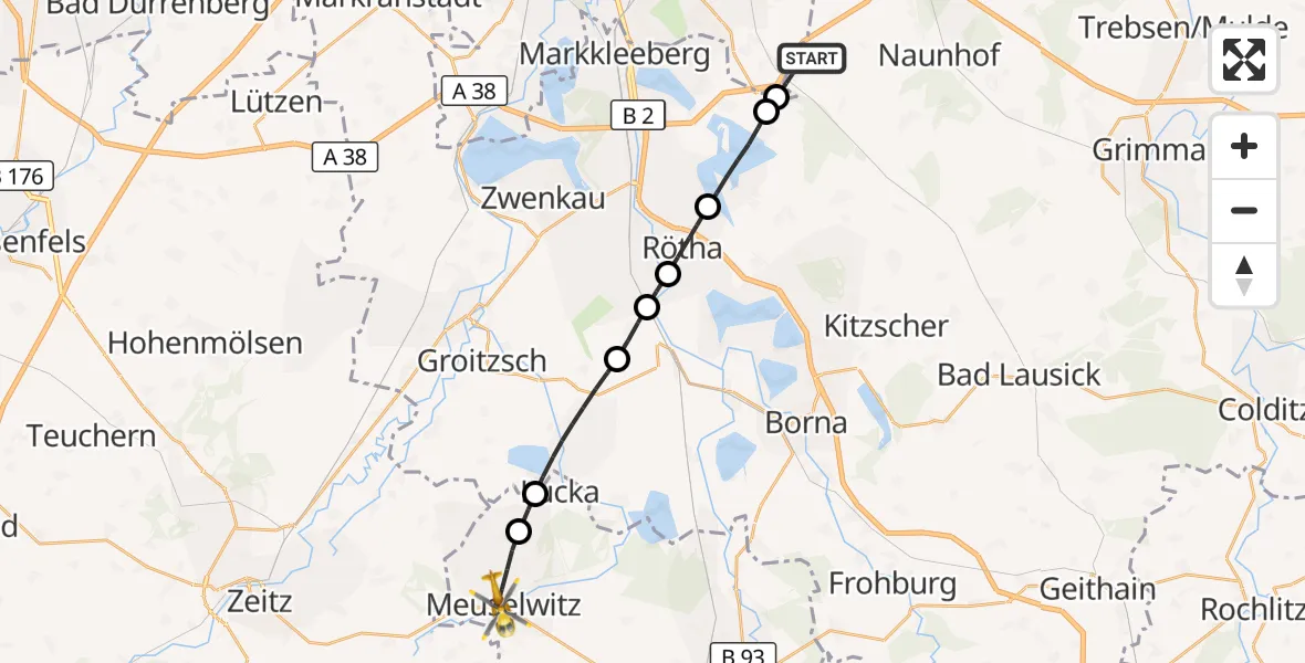 Flugroute Rettungshubschrauber Großpösna - Meuselwitz, 06 September 2026, 12:06