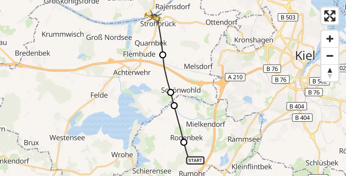 Flugroute Ambulanzhubschrauber Rumohr - Quarnbek, 06 September 2026, 12:07