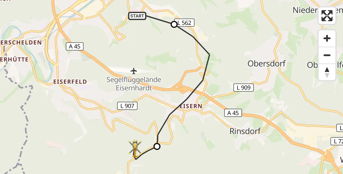 Flugroute Rettungshubschrauber Evangelisches Jung-Stilling Hospital - Neunkirchen, 06 September 2026, 12:19