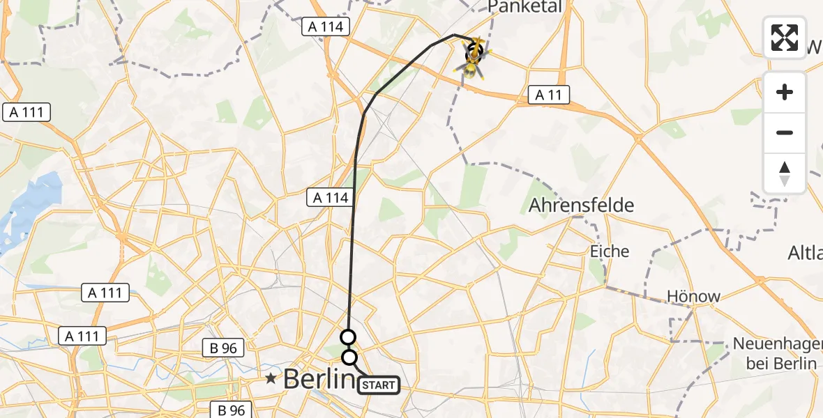 Flugroute Rettungshubschrauber Berlin - Helios Clinic Berlin-Buch, 06 September 2026, 12:24