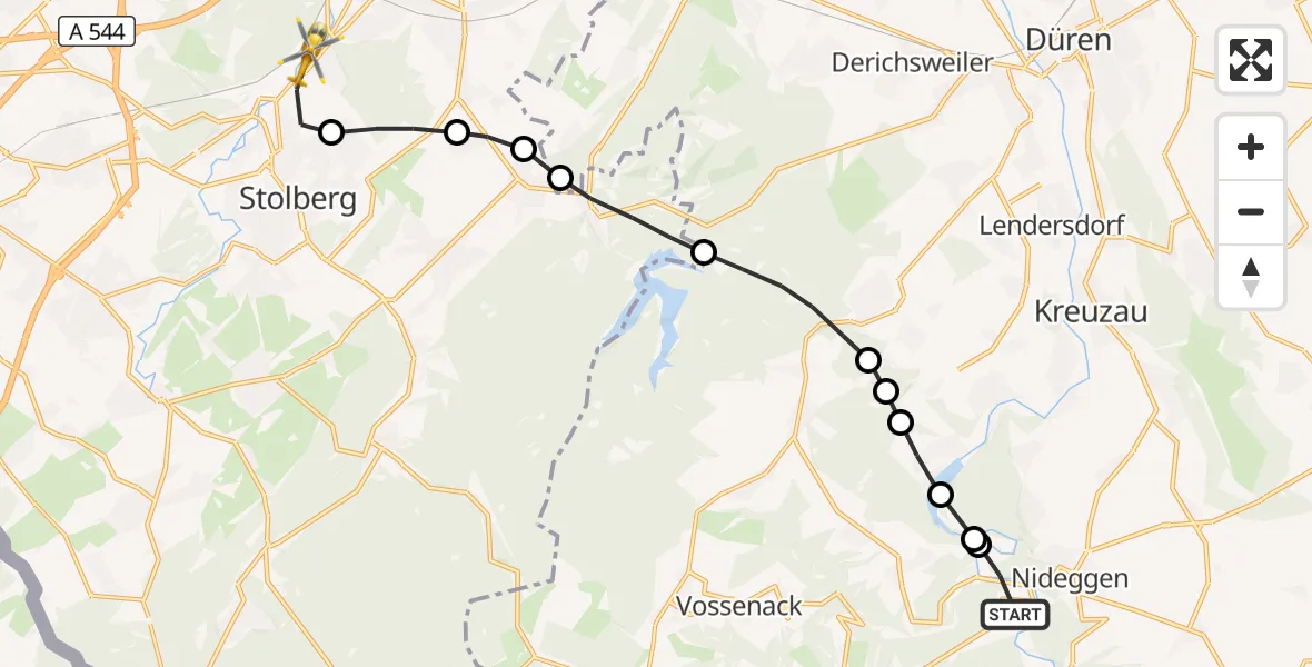 Flugroute Rettungshubschrauber Nideggen - Eschweiler, 06 September 2026, 12:29