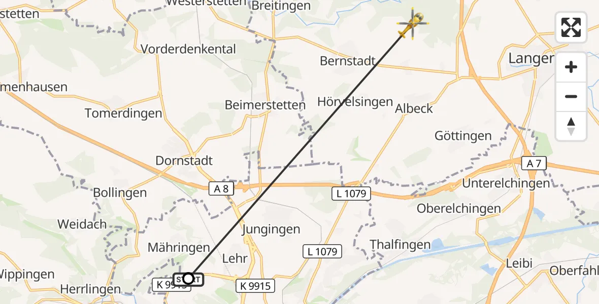 Flugroute Rettungshubschrauber Ulm Military Hospital Emergency - Langenau, 06 September 2026, 12:34