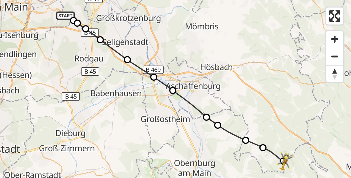 Flugroute Rettungshubschrauber Offenbach am Main - Altenbuch, 06 September 2026, 12:42