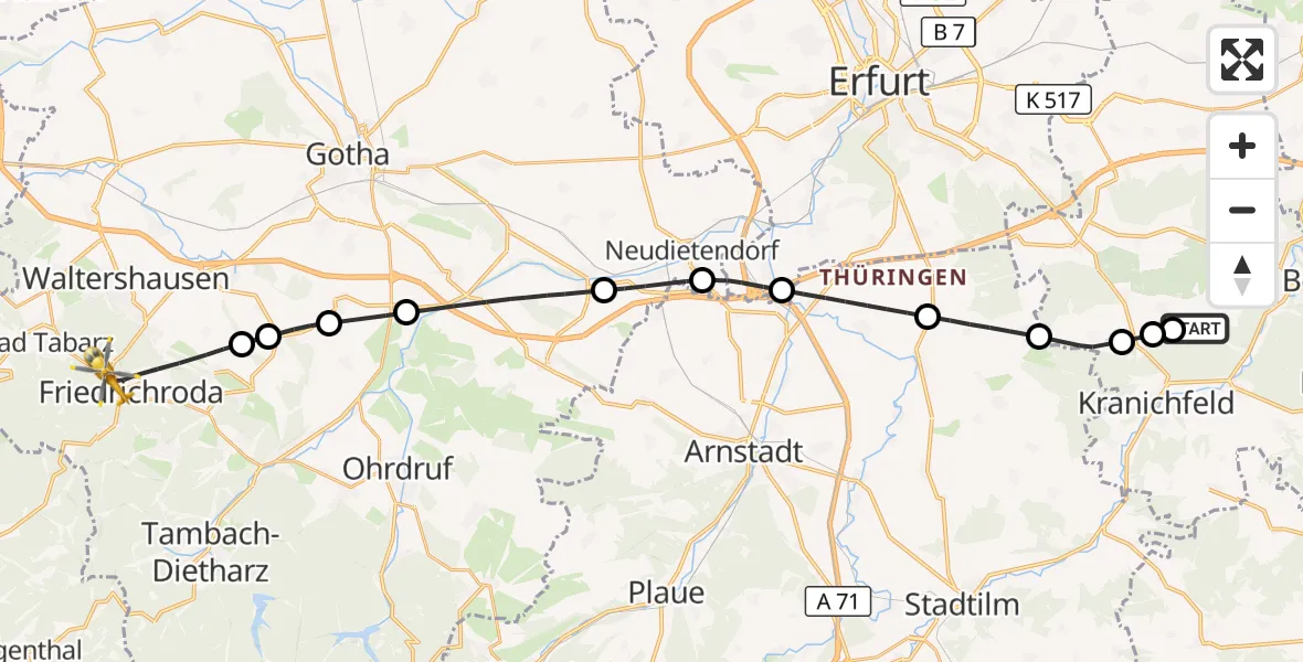 Flugroute Ambulanzhubschrauber Tonndorf - Friedrichroda, 06 September 2026, 12:42