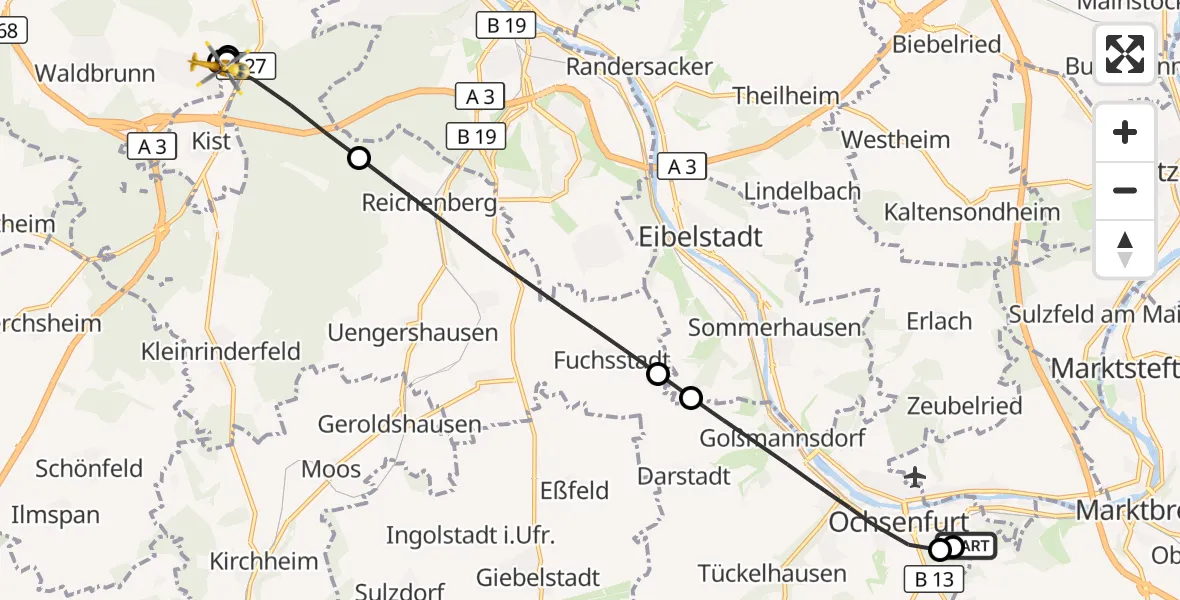 Flugroute Rettungshubschrauber Ochsenfurt Hospital - Eisingen, 06 September 2026, 12:50