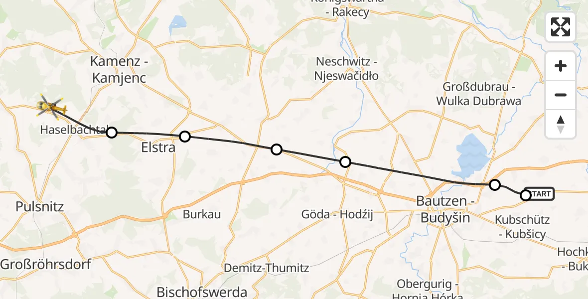 Flugroute Rettungshubschrauber Bautzen Flugplatz - Haselbachtal, 06 September 2026, 12:51