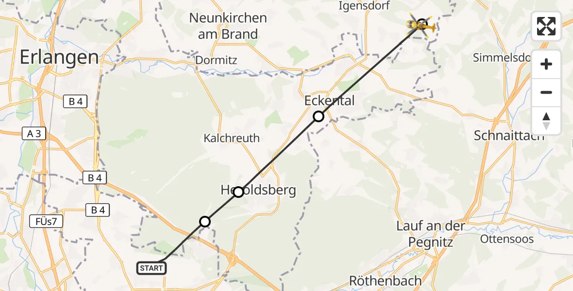 Flugroute Ambulanzhubschrauber Flughafen Nuremberg - Igensdorf, 06 September 2026, 13:01