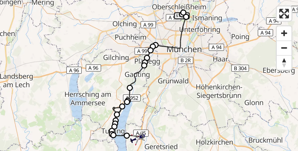 Flugroute Polizeihubschrauber Oberschleißheim - Münsing, 06 September 2026, 13:05