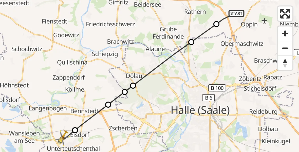 Flugroute Rettungshubschrauber Landsberg - Teutschenthal, 06 September 2026, 13:08
