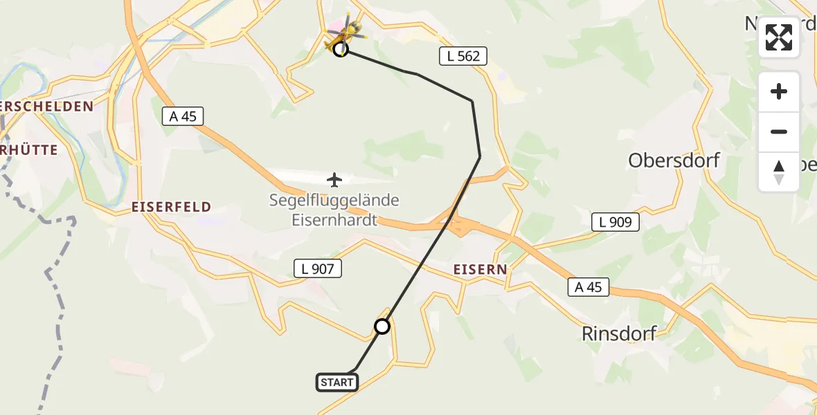 Flugroute Rettungshubschrauber Neunkirchen - Evangelisches Jung-Stilling Hospital, 06 September 2026, 13:08