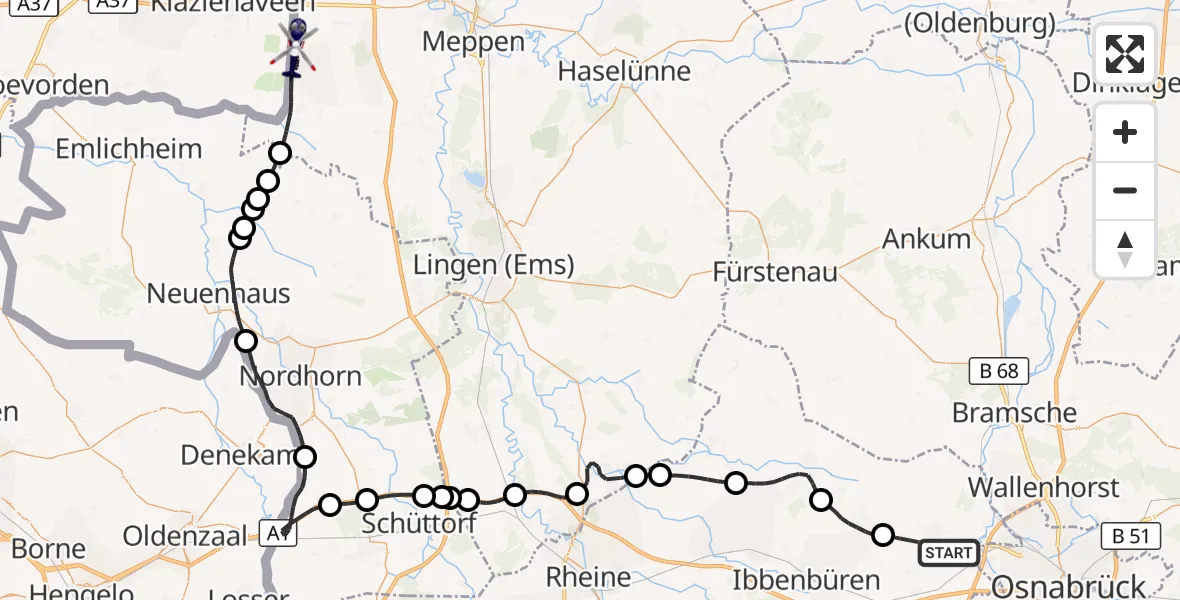 Flugroute Polizeihubschrauber Westerkappeln - Twist, 06 September 2026, 13:08