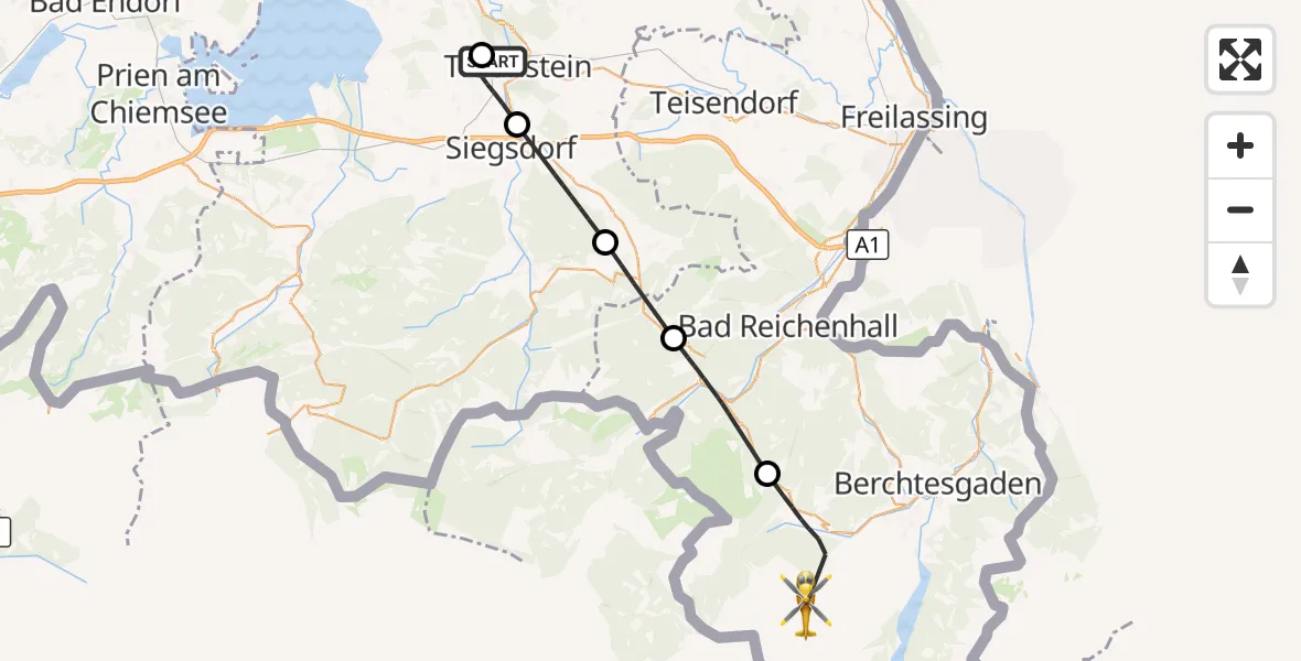Flugroute Rettungshubschrauber Traunstein Hospital - Ramsau b.Berchtesgaden, 06 September 2026, 13:08