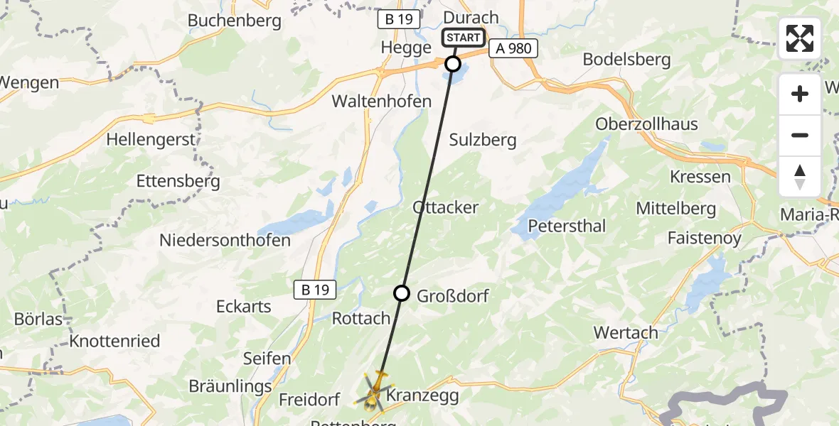 Flugroute Rettungshubschrauber Kempten-Durach Flugplatz - Rettenberg, 06 September 2026, 13:12