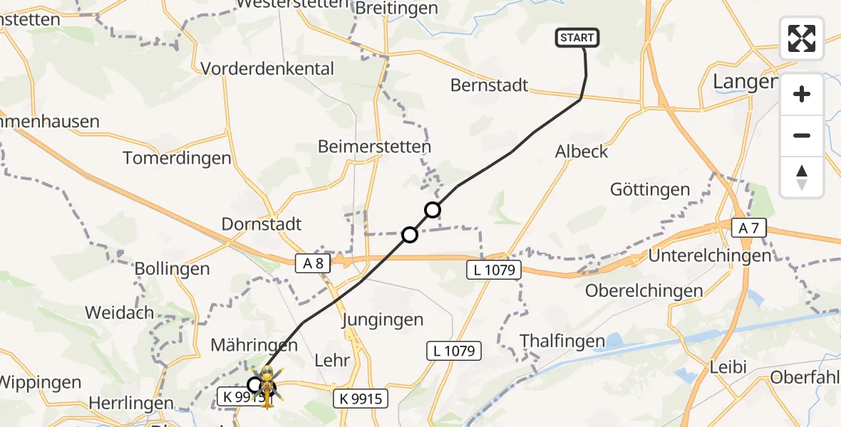 Flugroute Rettungshubschrauber Langenau - ADAC Air Rescue Station Ulm (Christoph 22), 06 September 2026, 13:17