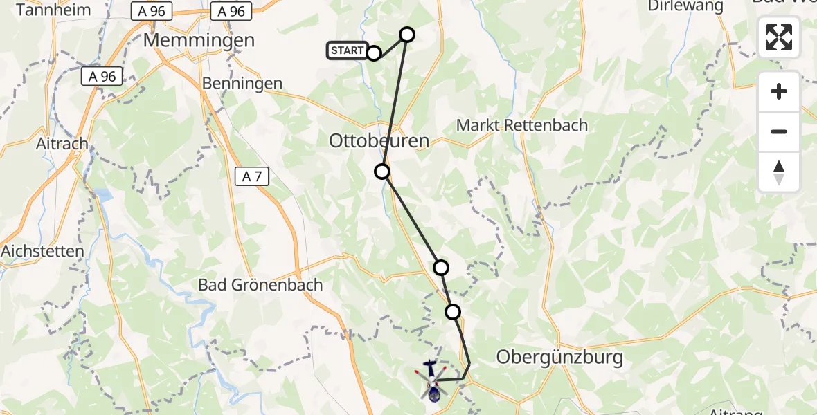 Flugroute Polizeihubschrauber Hawangen - Dietmannsried, 06 September 2026, 13:18
